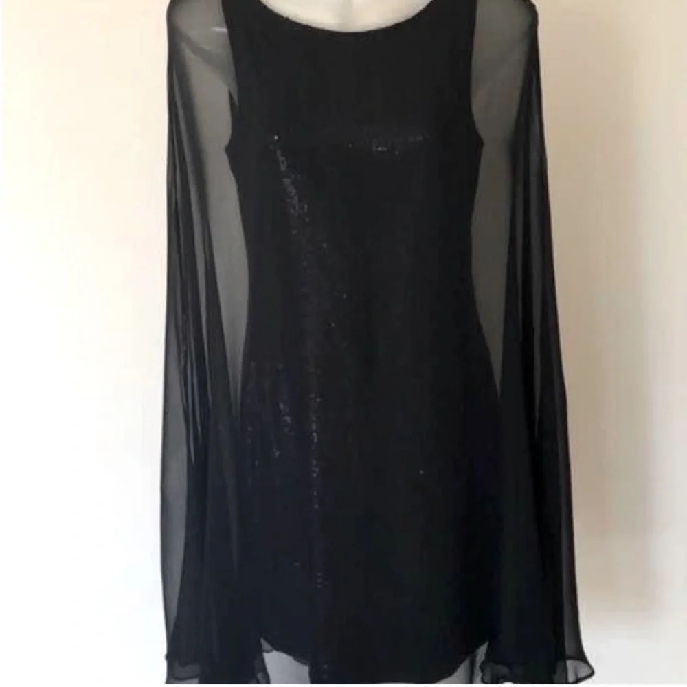 Bailey 44 sheer black Sequined Cocktail Dress With cape size medium NWT prom - Picture 11 of 16